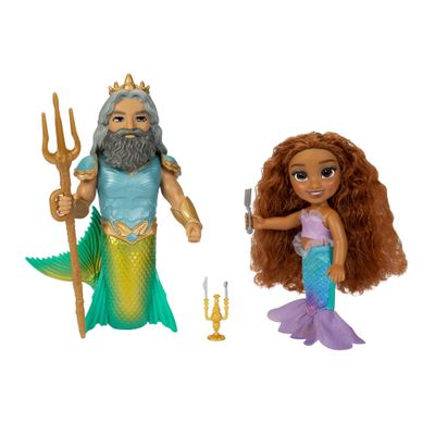 Disney The Little Mermaid Ariel Doll and King Triton Petite Gift Set, 6 Inches Tall with Dinglehopper, Candelabra and King Tritons Trident Accessory Toys