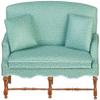 JBM Miniatures Dollhouse Blue Jacobean Settee Walnut Living Room Furniture view 1