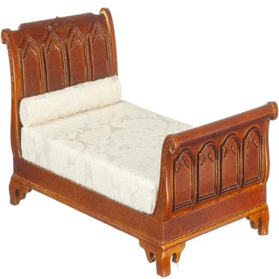 Melody Jane Dolls Houses Dollhouse American 19th C Empire Sleigh Bed Walnut JBM Miniature Furniture
