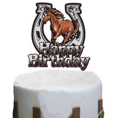 KEWEYA Horse Happy Birthday Cake Topper Horse Farm Animal Themed Birthday Party Decoration Racing Horse Brown Glitter Cake Decor Supplies