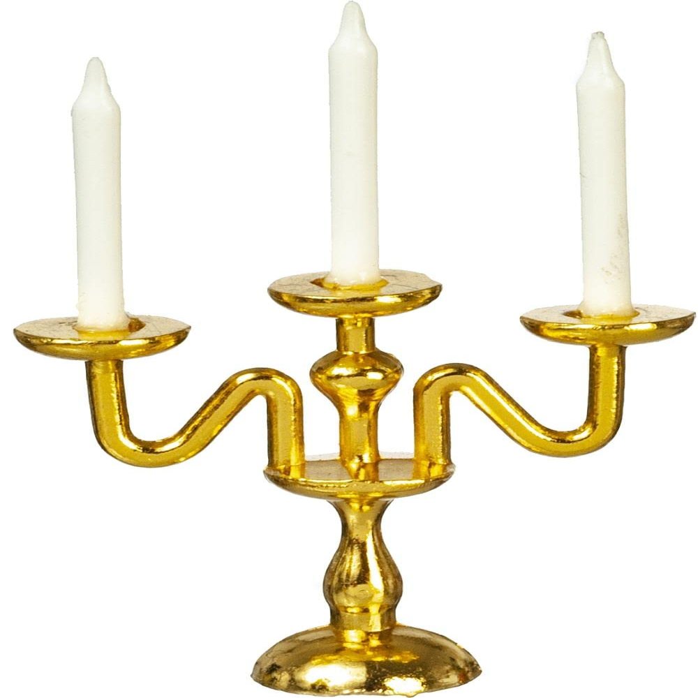 Dollhouse 3 Arm Gold Candelabra Miniature Dining Table Accessory 1:12 Scale