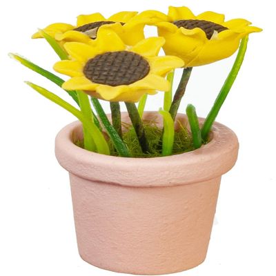 Town Square Miniatures Dollhouse Yellow Sunflowers in Terracotta Pot Miniature Garden Accessory 1:12