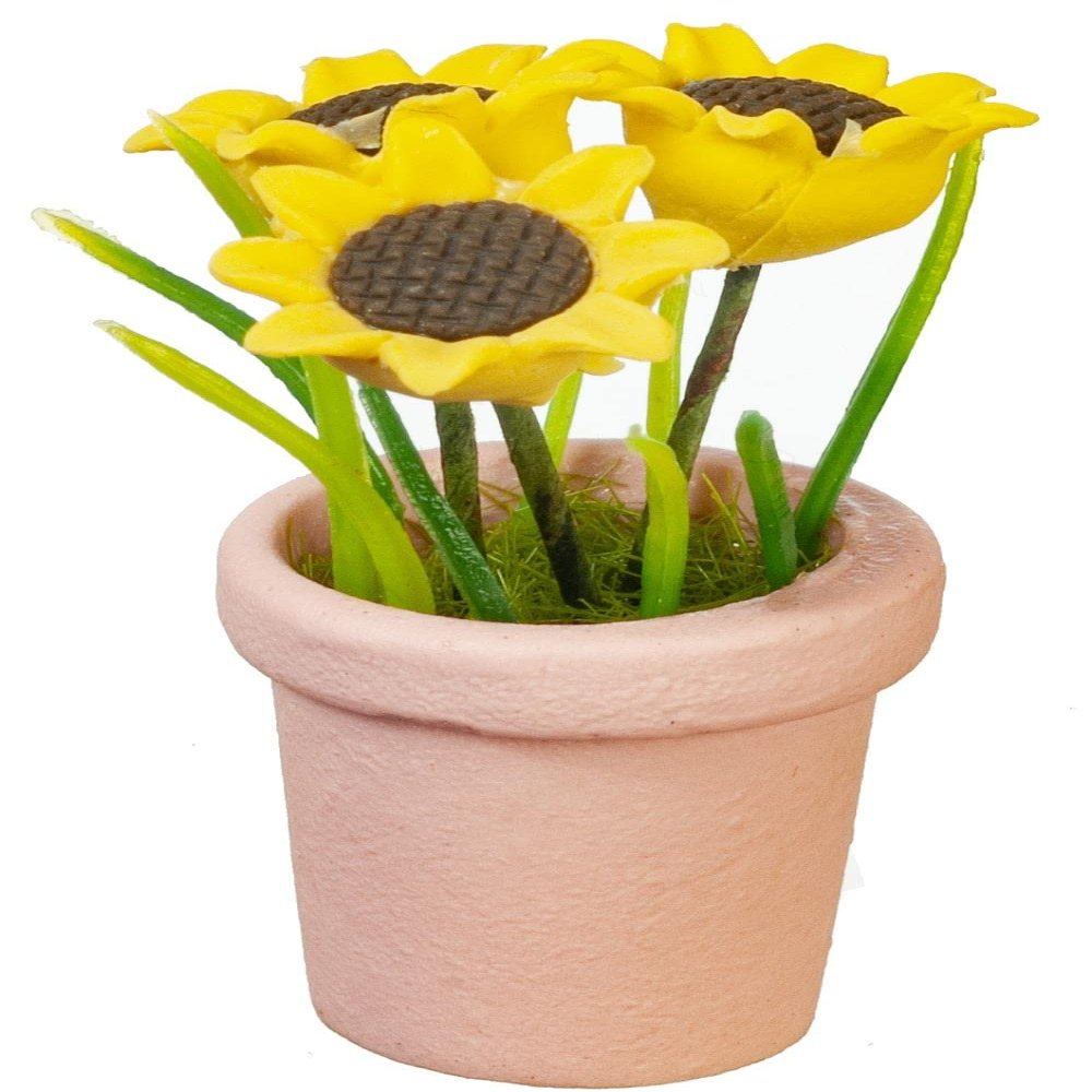 Town Square Miniatures Dollhouse Yellow Sunflowers in Terracotta Pot Miniature Garden Accessory 1:12