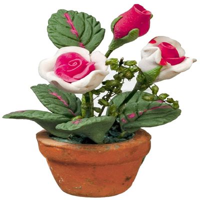 Dollhouse Roses in Pot Violet & Pink Miniature Garden Accessory 1:12 Scale
