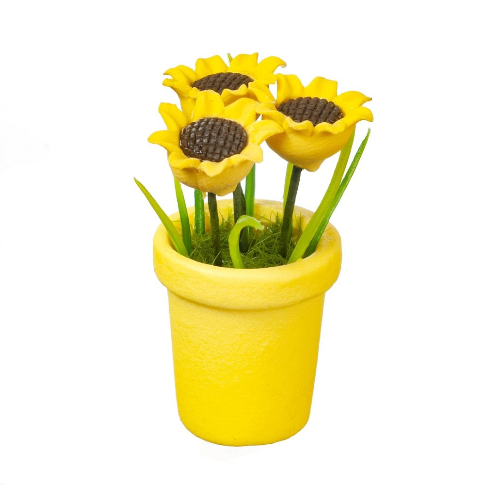 Melody Jane Dollhouse Sunflowers in Yellow Pot Miniature Garden Accessory 1:12 Scale