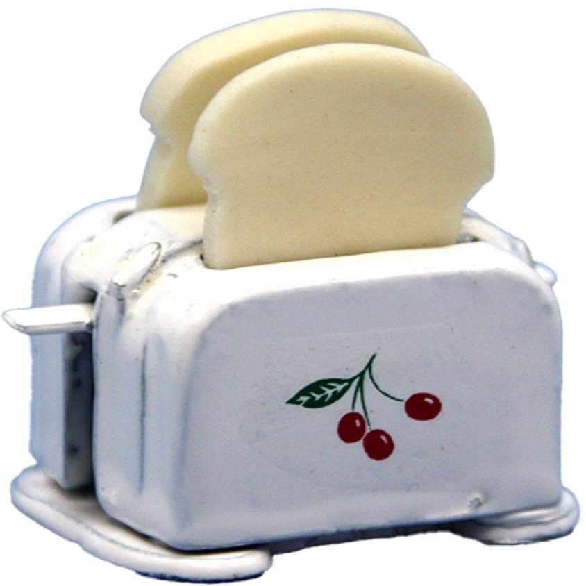 Melody Jane Dollhouse White Cherry Toaster & Slices of Bread Miniature Kitchen Accessory