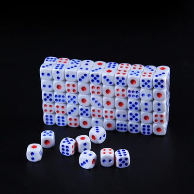 25pcs/lot Standard Plastic 10mm/12mm/14mm Game White Decider Dice Die RPG Toy Bauble B2C Shop Red and Blue Dots Dice GYH - (Color: 14mm)