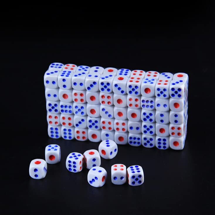 25pcs/lot Standard Plastic 10mm/12mm/14mm Game White Decider Dice Die RPG Toy Bauble B2C Shop Red and Blue Dots Dice GYH - (Color: 14mm)