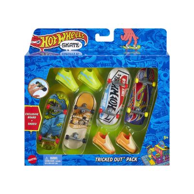 Hot Wheels Skate 4 Fingerboards & 2 Pairs of Removable Skate Shoes, Tricked Out Pack of Fully Assembled Boards, 1 Exclusive Set