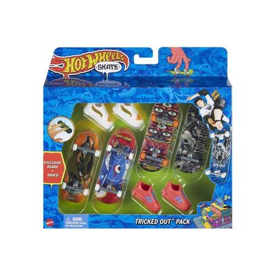 Hot Wheels Skate Tony Hawk Set of 4 Fingerboards & 2 Pairs of Removable Skate Shoes, Tricked Out Pack of Fully Assembled Boards, 1 Exclusive Set