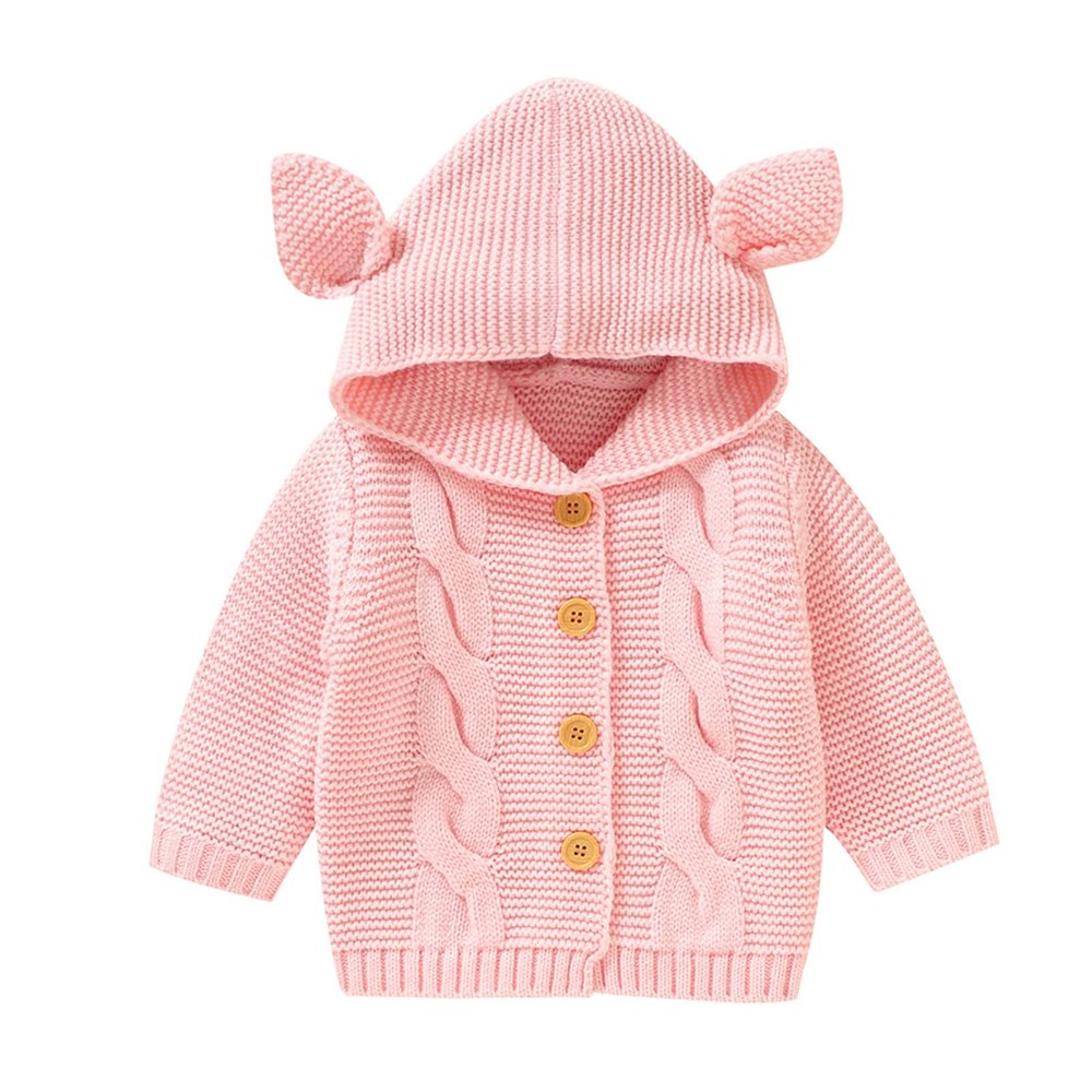 Baby Girl Boy Knit Cardigan Sweater Hoodies Warm Tops Toddler Infant Fox Ear Astronaut Hooded (Pink, 12-18 Months)