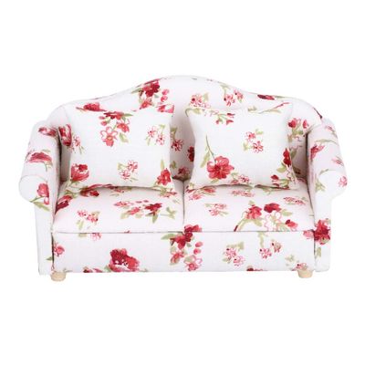 Agatige Doll Couch, Flower Pattern Mini Double Sofa for 1/12 Scale Doll(Large Flower Clusters)