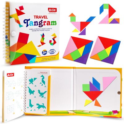 Travel Tangram Puzzle,Magnetic Puzzle Book Game Road Trip Game Jigsaw Shapes Dissection STEM Games with Solution IQ Educational Toy for Kid Adult Challenge Brain Teasers 240 Patterns(2Pcs Tangrams)