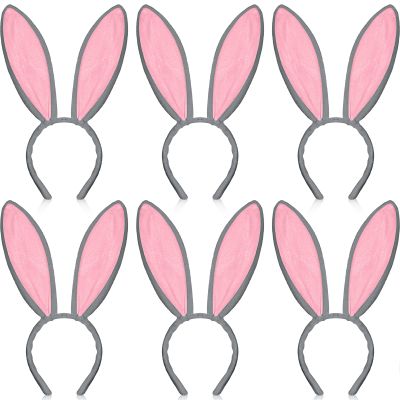 WILLBOND 6 Pieces Easter Plush Bunny Ears Cute Bunny Headband for Adult Costume Cosplay Easter Christmas(Gray, Pink,Regular Style)