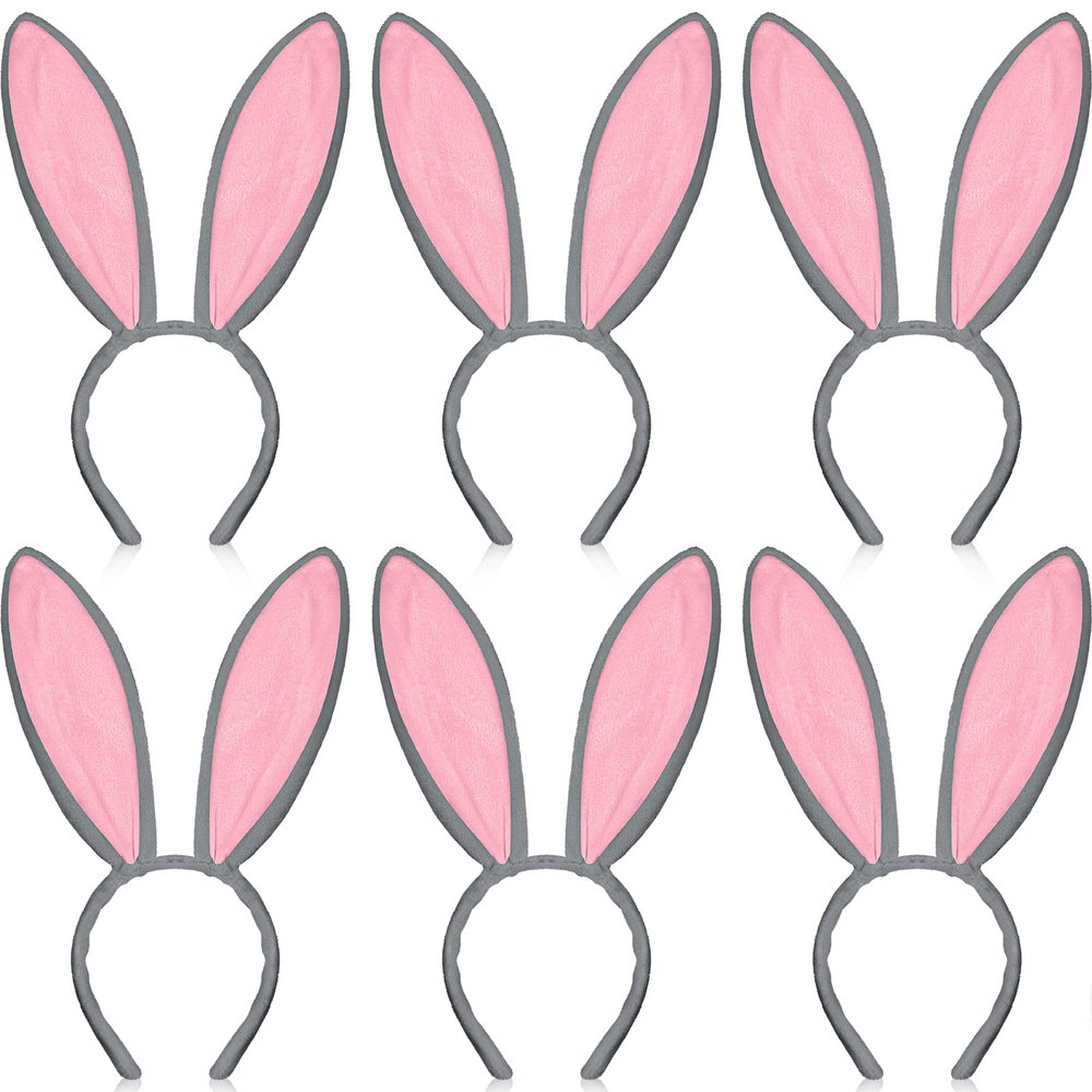 WILLBOND 6 Pieces Easter Plush Bunny Ears Cute Bunny Headband for Adult Costume Cosplay Easter Christmas(Gray, Pink,Regular Style)