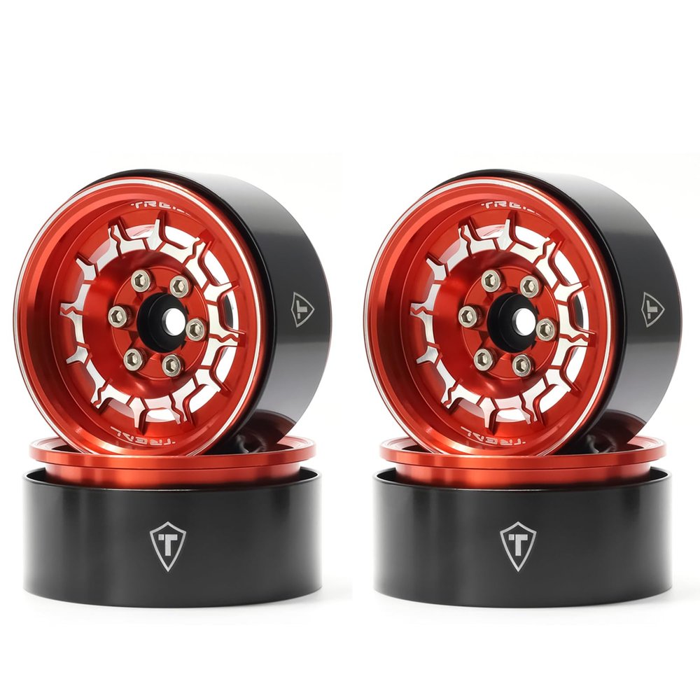 TREAL 1.9" Beadlock Wheel Rims (4pcs) for 1:10 RC Crawler Axial SCX10 III SCX10 II TRX-4 RC Car -Type M (Red)