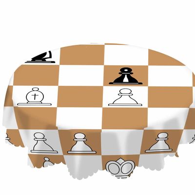 AOYEGO Brown Chessboard Table Cloth King Queen Horse Role Chess Game Round Tablecloth 60 Inch for Dining Room, Party, Banquet