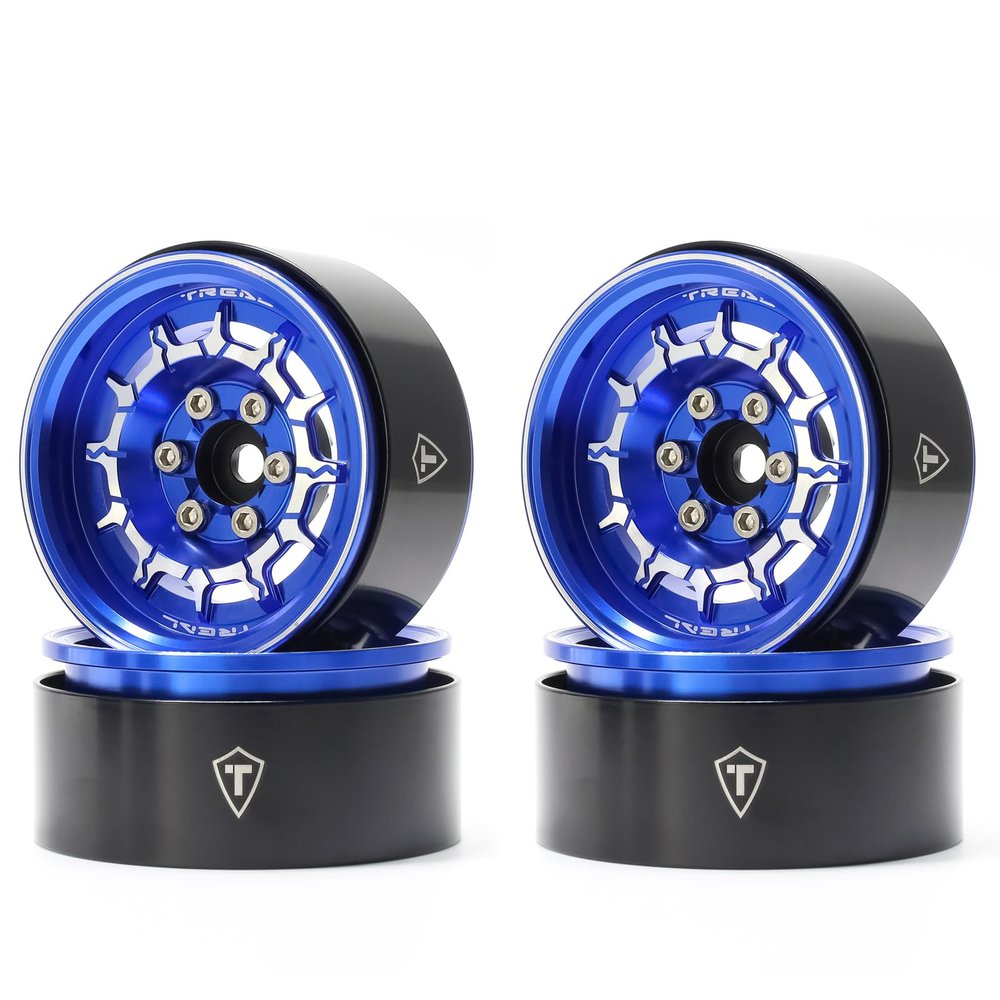 TREAL 1.9" Beadlock Wheel Rims (4pcs) for 1:10 RC Crawler Axial SCX10 III SCX10 II TRX-4 RC Car -Type M (Blue)