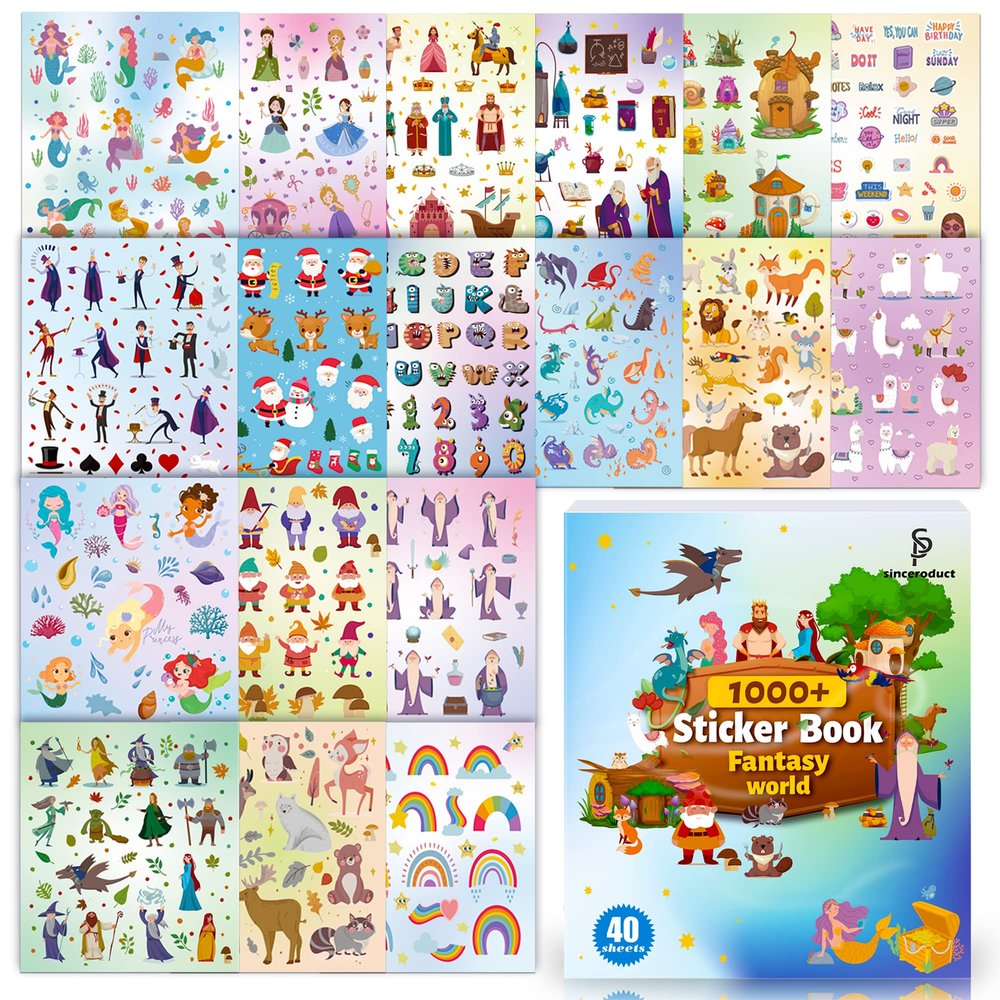 1000+ Stickers for Kids, Magic Fairy Cartoon Patterns 20 Themes Waterproof Stickers for Water Bottle, Gifts and Rewards of Halloween Christmas Classroom or Parties