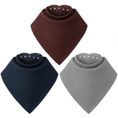 Baby Noah Adult Drool Bib for Special Needs, 3 Pack Large Elderly Bandana, Teen Bib for Women Men, Soft Absorbent Set for Kid (L Size-darkblue/Brown/Grey)