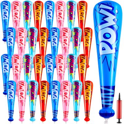Seematn Mardi Gras Throws Bulk Pow Inflatable Baseball Bats 17 Inch Inflatable Blow up Bats for Kids Carnival Game Prizes Bulk Carnival Hero Sports Prizes Favors(32 Pcs,Blue, Dark Blue, Pink, Red)