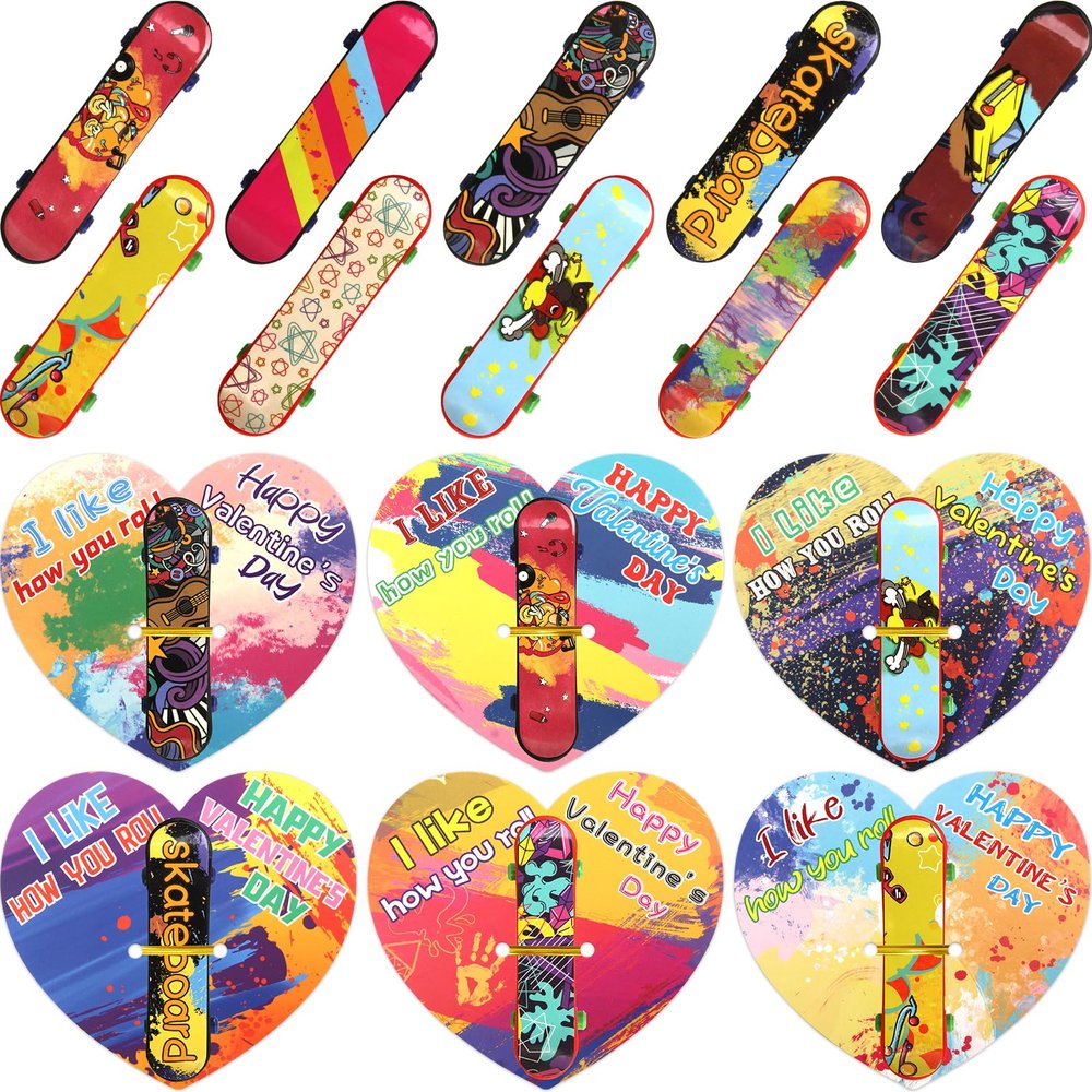 ceiba tree 30Pack Valentines Day Cards with Finger Skateboards for Kids Classroom Exchange Happy Valentines Day Party Favors