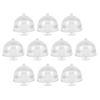 Zerodeko 10PCS Dollhouse Mini Cake Plate with Lid, Plastic Cupcake Stand Dome Cover, Clear Small Cake Display Stand for Dollhouse Kitchen Party Supplies Accessories 1 12 Scale