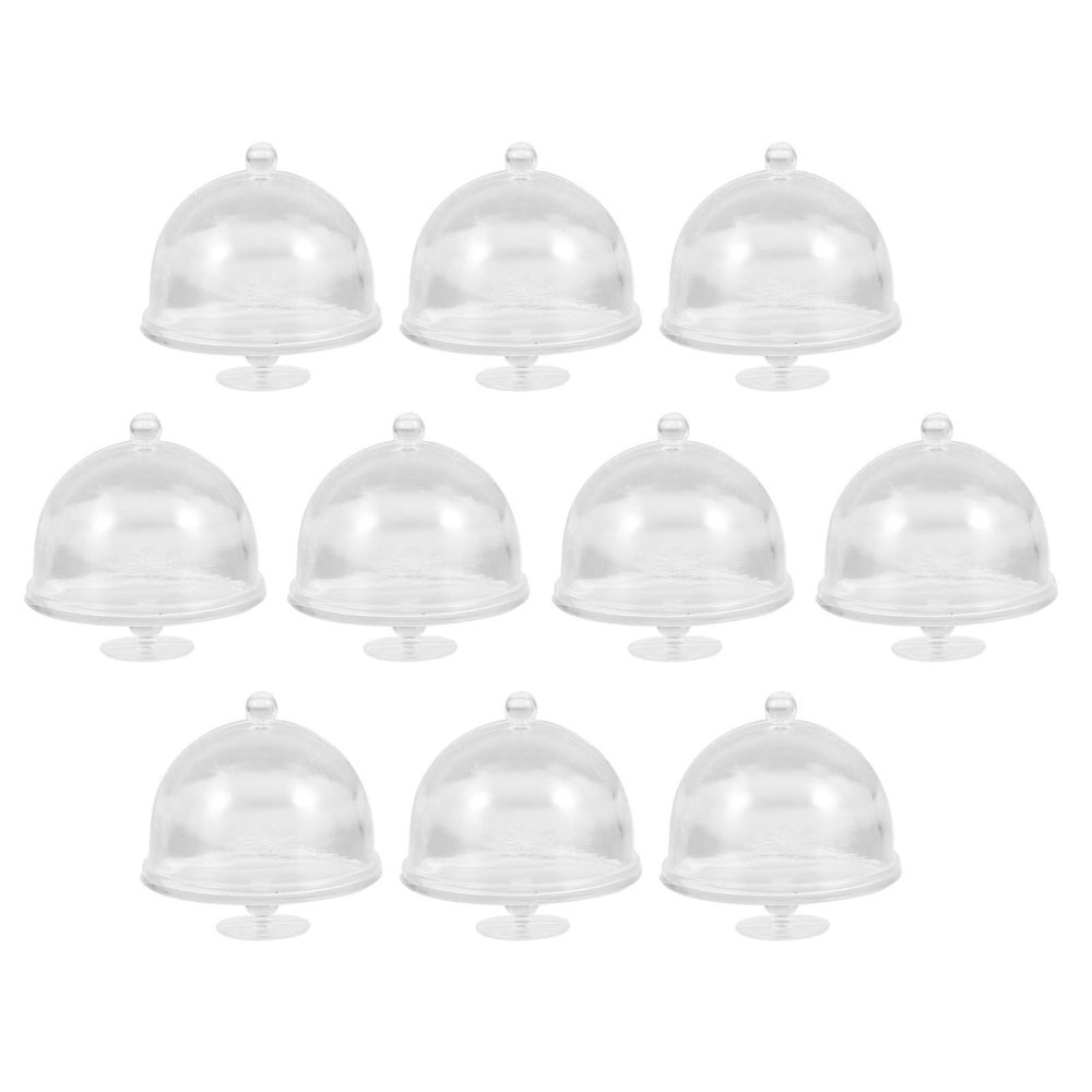 Zerodeko 10PCS Dollhouse Mini Cake Plate with Lid, Plastic Cupcake Stand Dome Cover, Clear Small Cake Display Stand for Dollhouse Kitchen Party Supplies Accessories 1 12 Scale