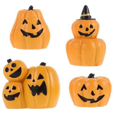 NOLITOY 4 Pcs Thanksgiving Day Miniature Pumpkin Figurine, Resin Pumpkin Dolls Ornament Statue for Indoor Haunted House Party Decoration and Spooky Celebrations
