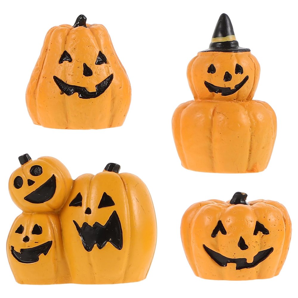 NOLITOY 4 Pcs Thanksgiving Day Miniature Pumpkin Figurine, Resin Pumpkin Dolls Ornament Statue for Indoor Haunted House Party Decoration and Spooky Celebrations
