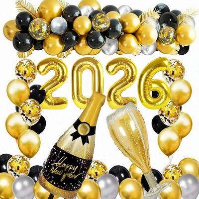 2026 Balloons New Year Balloons Kit Decorations 2026 Happy New Year Party Supplies 2026 Foil Balloon Banner Tassel Latex Balloon, Gift for New Year Decor Backdrop (Champagne Set)