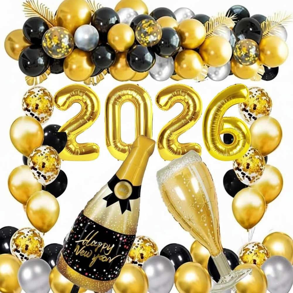 2026 Balloons New Year Balloons Kit Decorations 2026 Happy New Year Party Supplies 2026 Foil Balloon Banner Tassel Latex Balloon, Gift for New Year Decor Backdrop (Champagne Set)