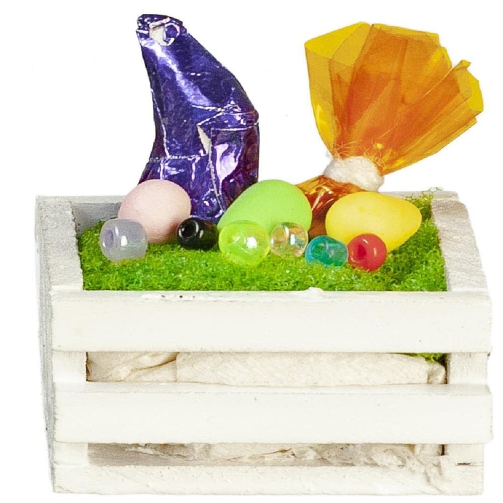 Dollhouse White Easter Crate & Chocolate Bunny Miniature Nursery Accessory