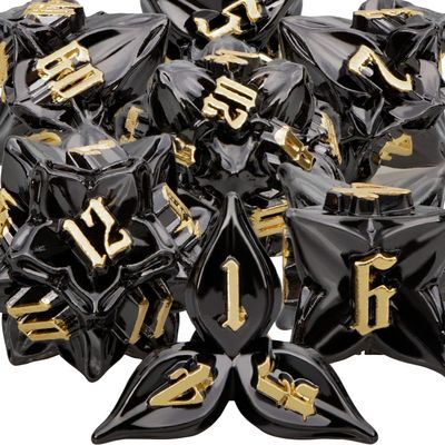 ARUOHHA DND Metal Dice Set Black Leaf Gold Numbers Design Polyhedral Dice with Box, 7PCS D and D Dice RPG Role Playing Games D20 D12 D10 D8 D6