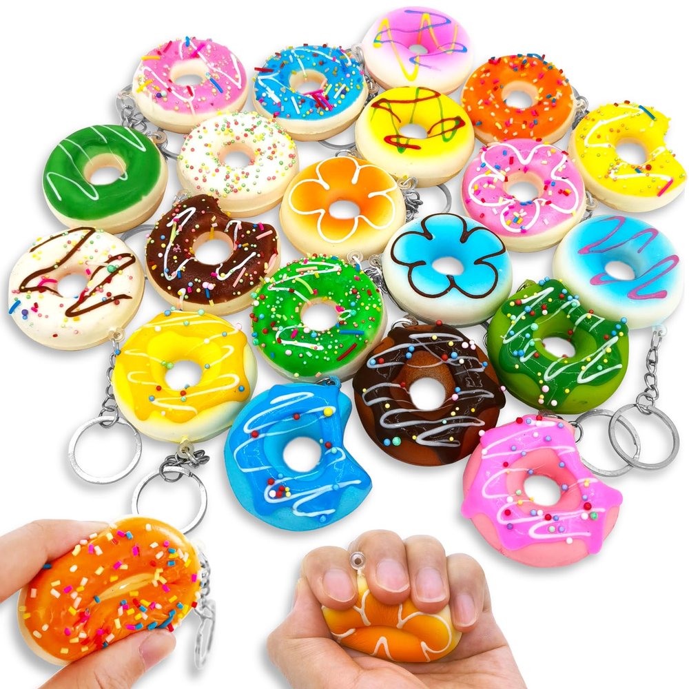 Apatsp 20 Pcs Mini Donut Stress Balls Keychain 2 Inch Slow Rising Fake Donuts Toys for Girl Donut Birthday Gift Theme Decorations Party Favors