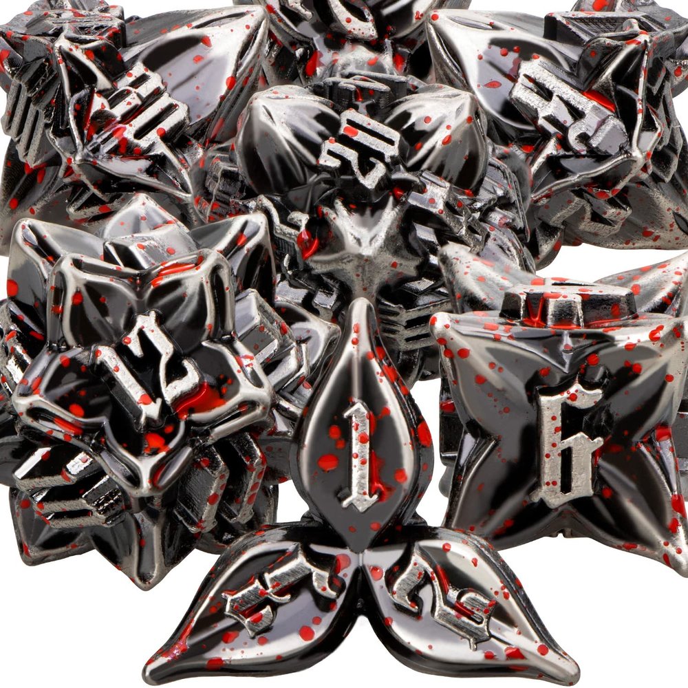 ARUOHHA DND Metal Dice Set Blood Leaf Design Polyhedral Dice with Box, 7PCS D and D Dice RPG Role Playing Games D20 D12 D10 D8 D6 D4 