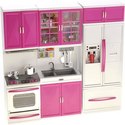 RBN Deluxe My Modern Kitchen Mini Playset Kit Battery Operated Kitchen Playset Refrigerator, Stove, Sink - Doll Size