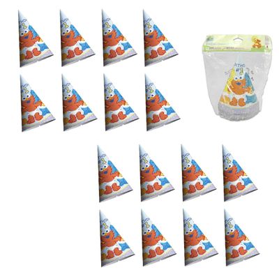 Amscan Sesame Street 1st Birthday Party Supplies Bundle Pack includes Party Cone Hats - 16 Count