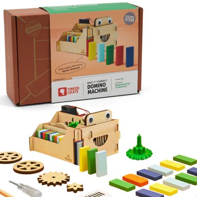 KiwiCo Domino Machine Wooden Gift Set - 100 Dominoes and Wood Domino Robot for Ages 9+