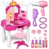 Eohemeral Toddler Vanity Set with Light and Music Mirror, Kids Makeup Table with Chair and Real Sound Hair Dryer, Pretend Play Princess Dress Up Toy for Girls Age 3 4 5 view 1