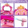 Eohemeral Toddler Vanity Set with Light and Music Mirror, Kids Makeup Table with Chair and Real Sound Hair Dryer, Pretend Play Princess Dress Up Toy for Girls Age 3 4 5 view 3