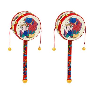 2Pcs Baby Rattle Drum Toys Wooden Monkey Drum Chinese Traditional Spinning Rattle for Kids Handheld Musical Toys