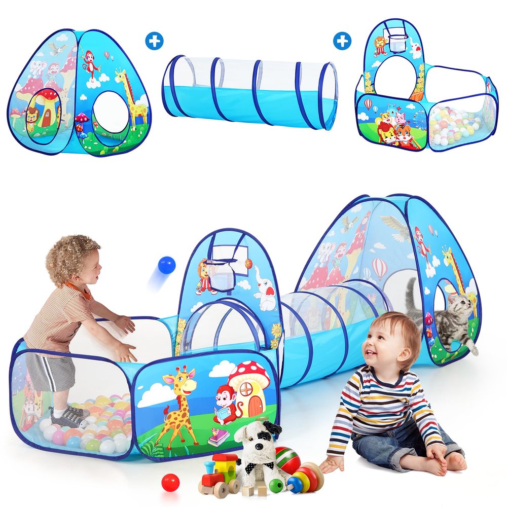 3pc Kids Play Tent with Play Tunnel and Ball Pit, Toddler Tent for Girls and Boys Indoor Playhouse, Gift Toys for Babies (Balls NOT Included)