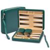 Yellow Mountain Imports Travel Size Backgammon Mini Game Set, Izmir - Magnetic Checkers and 9-inch Board in Sleek Leatherette Case - Classic Strategy Board Game view 1