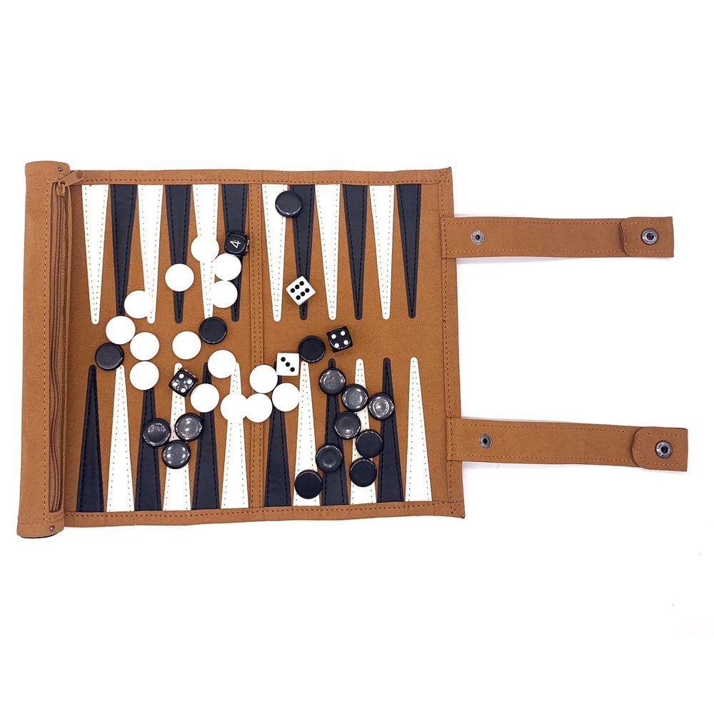 Roll-up Portable Suede Backgammon Game Set, Foldable Travel Backgammon Games, Portable Lightweight Backgammon Game for RV Travel, Cruise, Airplane, Camping, Backpacking, Road Trips