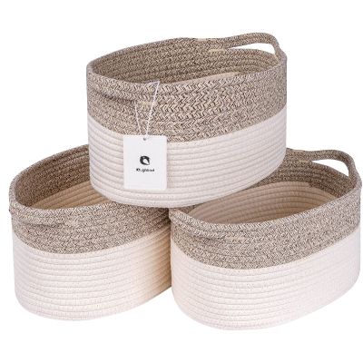 laughbird Medium and Large Woven Basket//With Handle, Used for Toys and Fabric Storage Basket used for Storing xl Storage Box, Decorative Storage Box Room 2pack (Light Brown, L13W9H7)