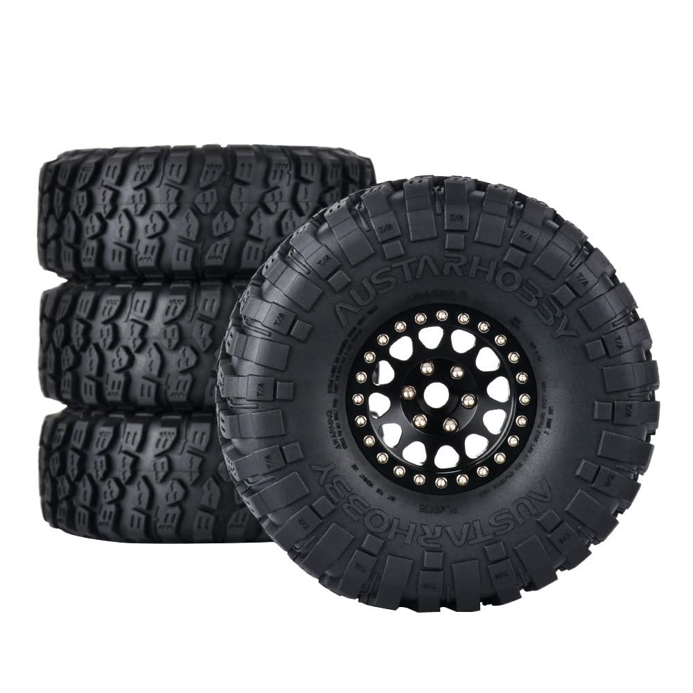 4pce 1/10 Climbing car RC car 1.9 inch Bead Lock Wheel wear-Resistant Rubber tire Universal cr tire for TRAXXAS TRX4 SCX10 EX86100 EX86190 AXIA RGT (Black)
