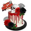 11 PCS Halloween Cake Topper Flower Cake Topper Ghost Decorations with Skeleton Zombie Tombstone Scarlet Toppers for Halloween Bloody Horror Movie Birthday Cake Decorations (Red) view 1