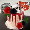 11 PCS Halloween Cake Topper Flower Cake Topper Ghost Decorations with Skeleton Zombie Tombstone Scarlet Toppers for Halloween Bloody Horror Movie Birthday Cake Decorations (Red) view 3