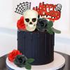 11 PCS Halloween Cake Topper Flower Cake Topper Ghost Decorations with Skeleton Zombie Tombstone Scarlet Toppers for Halloween Bloody Horror Movie Birthday Cake Decorations (Red) view 4